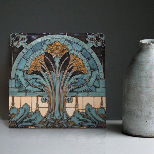 Azulejo Simbolismo de la pluma de pavo real Arte Deco Bell