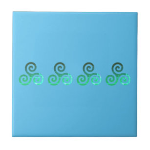 Azulejo Símbolo celta azul cielo verde de Triskele antiguo