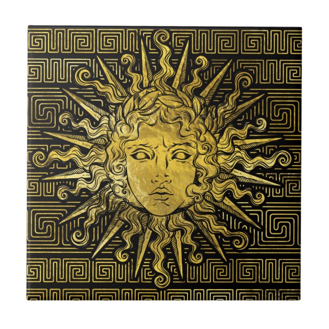 Azulejo Símbolo de Apolo Sun en el modelo dominante griego (Frente)