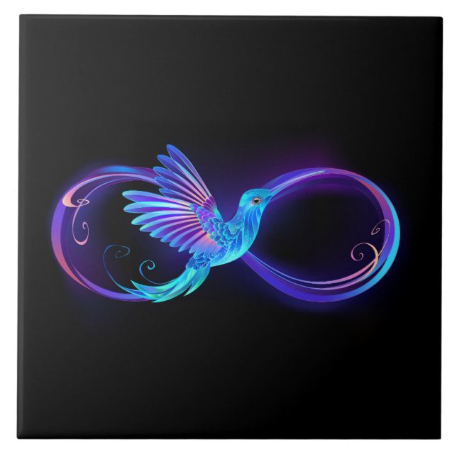 Azulejo Símbolo de infinito neón con colibrí brillante (Frente)