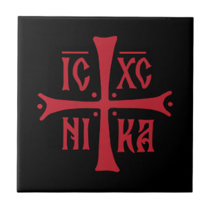 Azulejo símbolo de la religión ortodoxa cristiana ICXCNIKA