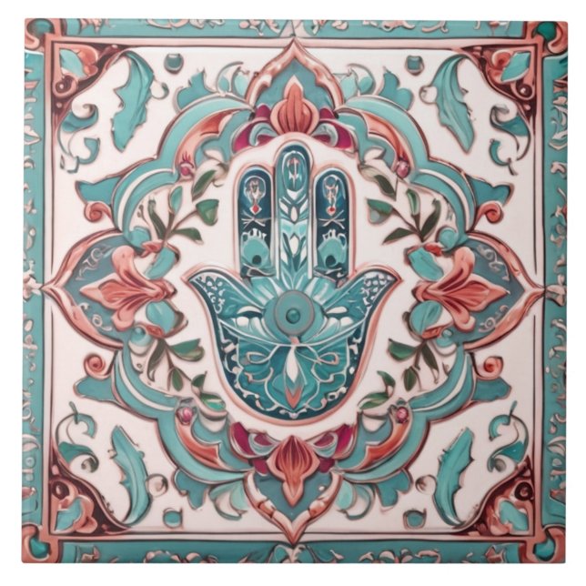 Azulejo Símbolo de mano Hamsa - Mano turquesa Aqua de Fáti (Frente)