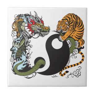 Azulejo símbolo de yang del yin del dragón y del tigre
