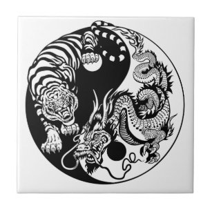 Azulejo símbolo dragón y tigre yin yang