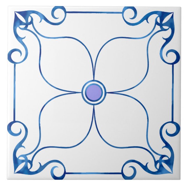 Azulejo Simetría floral mediterránea (Lilac) (Frente)