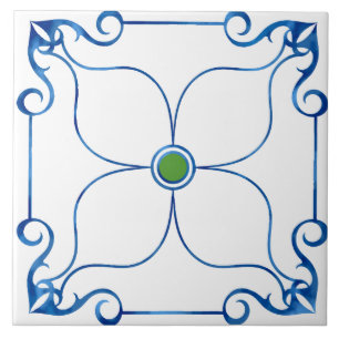 Azulejo Simetría floral mediterránea (verde)