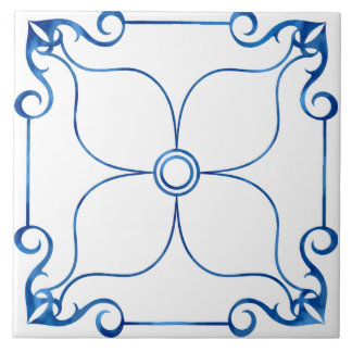 Azulejo Simetría Floral Tile Cerámico Mediterráneo