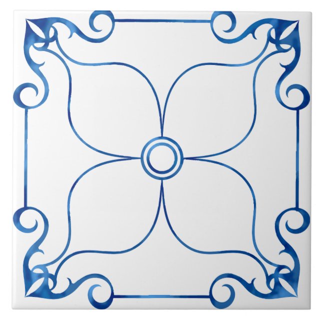 Azulejo Simetría Floral Tile Cerámico Mediterráneo (Frente)