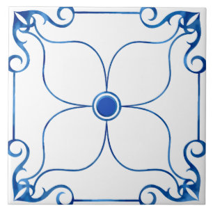 Azulejo Simetría Floral Tile Cerámico Mediterráneo (Azul)