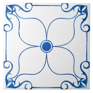 Azulejo Simetría Floral Tile Cerámico Mediterráneo (Azul)