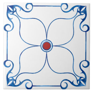 Azulejo Simetría Floral Tile Cerámico Mediterráneo (Rojo)
