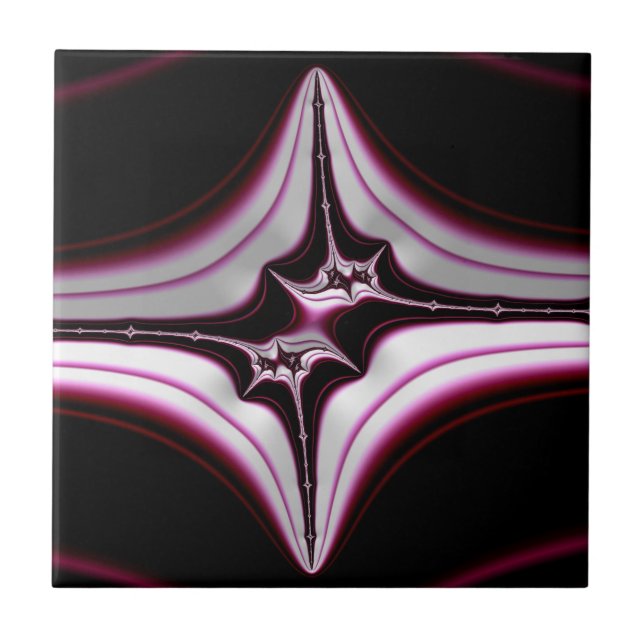 Azulejo Simetría Fractal Espinosa Negra Abstracta Rosa (Frente)