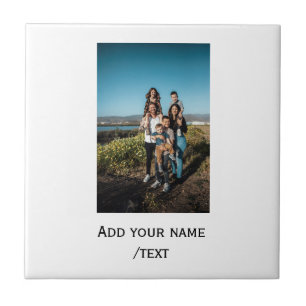 Azulejo simple agregue su texto foto familia vacaciones ni