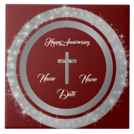 Azulejo Simple Cruz Personalizar Plata Aniversario