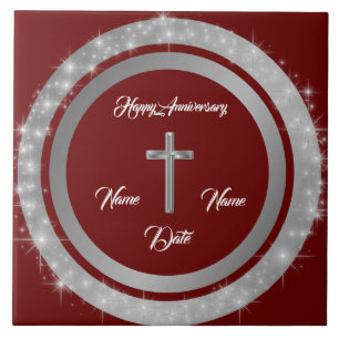 Azulejo Simple Cruz Personalizar Plata Aniversario