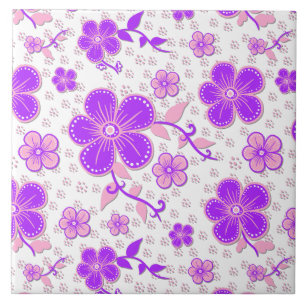 Azulejo Simple estampa de acuarela floral púrpura y rosa