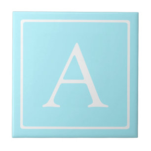 Azulejo Simple Monograma Azul Cielo