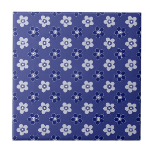 Azulejo simple patrón azul sólido floral retro pequeño flo