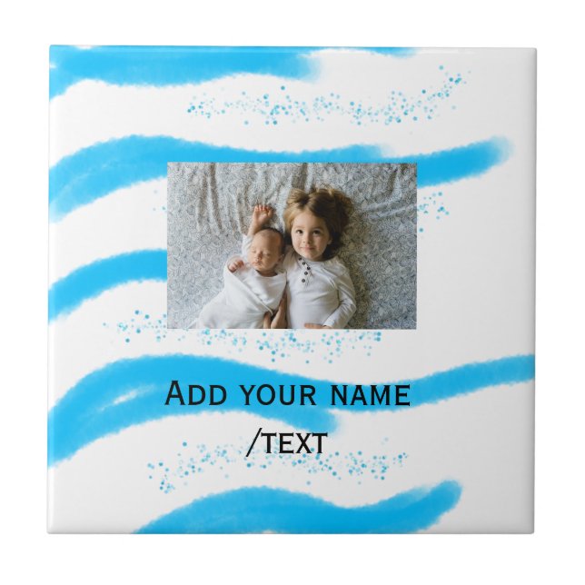 Azulejo simple star sparkle glitter add photo custom text  (Frente)