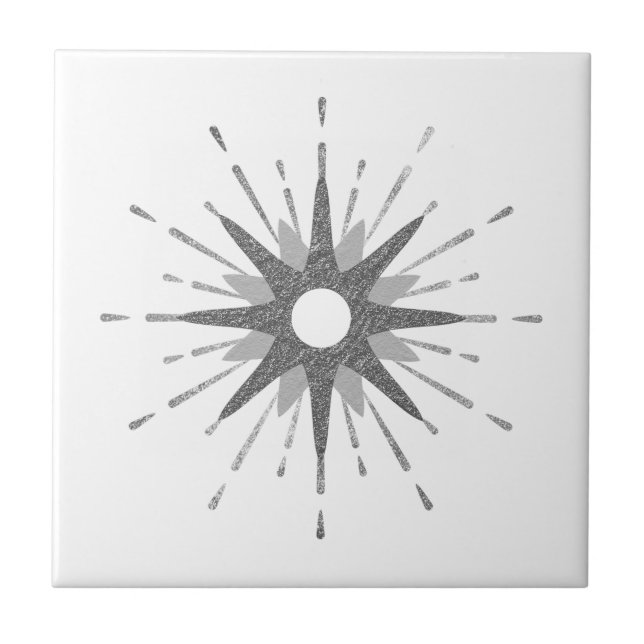 Azulejo Simple Starburst De Plata Tile Cerámico Celestial (Frente)