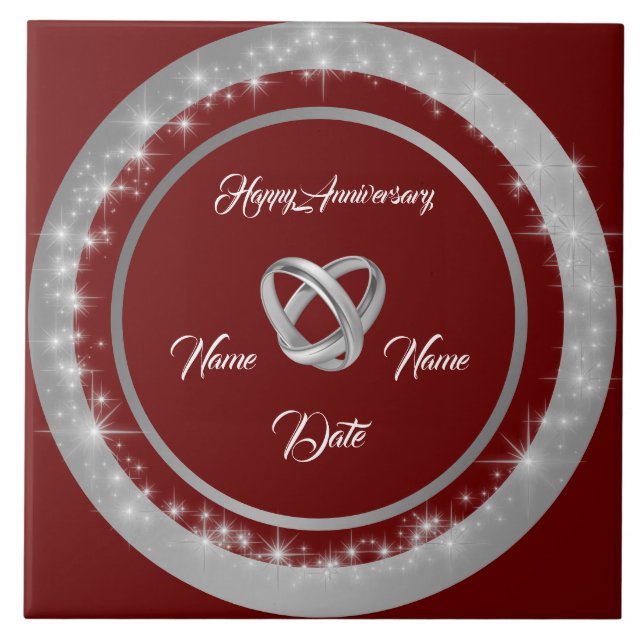 Azulejo Simple Wedding Rings Customize Silver Anniversary (Frente)