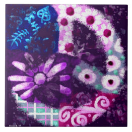 Azulejo Singular Abstracto Signo de Paz Floral Poster Púrp