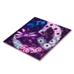 Azulejo Singular Abstracto Signo de Paz Floral Poster Púrp