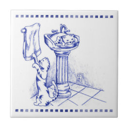 Azulejo Sink and Toallas Kitty Cat Bathroom Toile Look