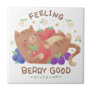 Azulejo Sintiéndose Fresa Bien: Gato Adorable con Fresas