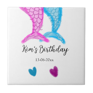 Azulejo sirena acuarela rosa azul cumpleaños agregar nombr
