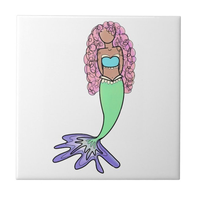 Azulejo sirena arcoíris rosa azul morado verde negro rizad (Frente)