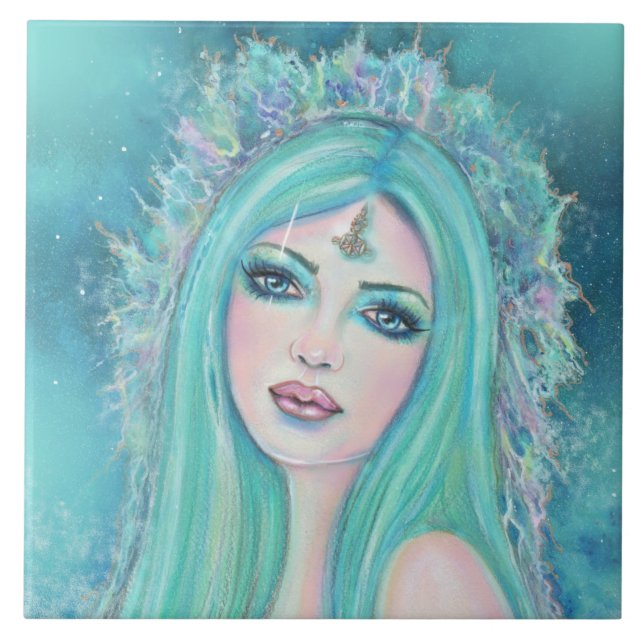 Azulejo Sirena con arte marítimo de Renee Lavoie (Frente)