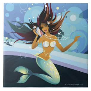 Azulejo Sirena con la cáscara al oído