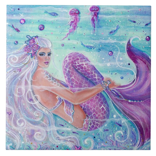 Azulejo Sirena con medusas de marisco por Renee Lavoie (Frente)
