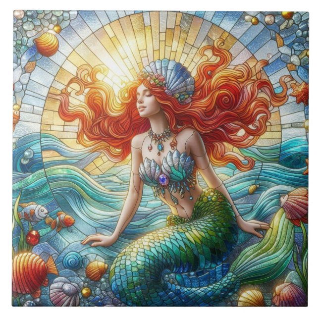 Azulejo Sirena de Vidrio Pintado (Frente)