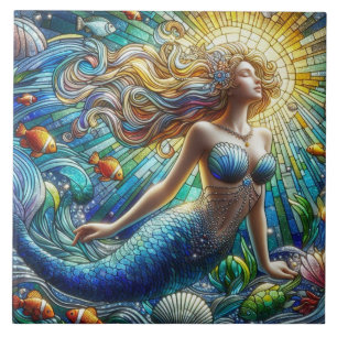 Azulejo Sirena de Vidrio Pintado