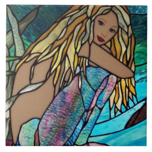 Azulejo - Sirena de Vidrio Pintado