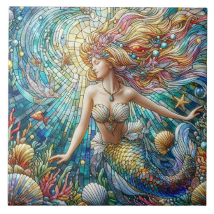 Azulejo Sirena de Vidrio Pintado