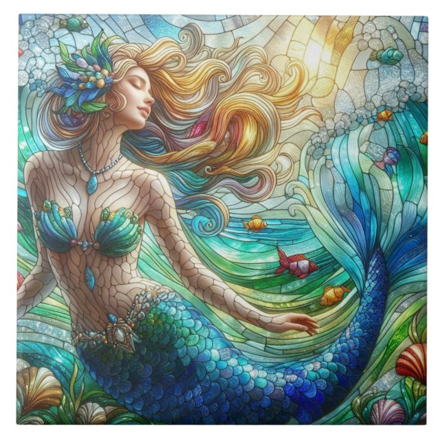 Azulejo Sirena de Vidrio Teñido (Frente)