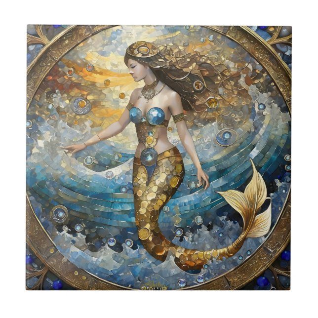Azulejo Sirena en las olas del océano (Frente)