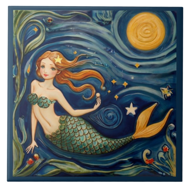 Azulejo Sirena Natación Submarina Océano Índico (Frente)