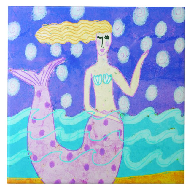 Azulejo Sirena rosa original arte abstracto (Frente)