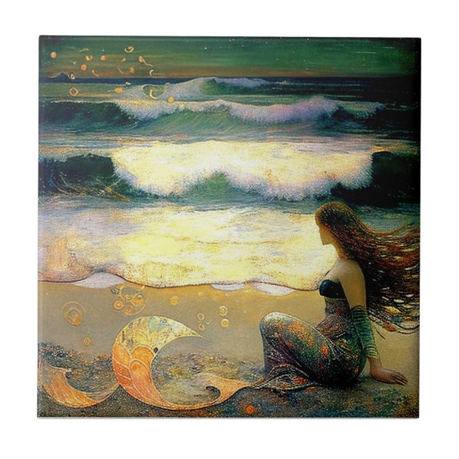 Azulejo Sirena y Espíritus Dorados del Mar (Frente)