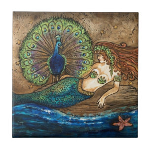 Azulejo Sirena y pavo real