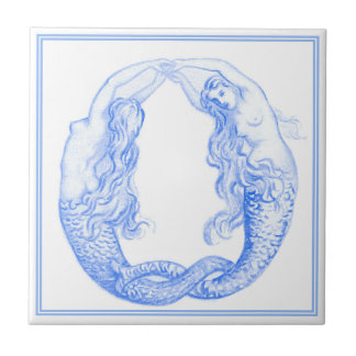 Azulejo Sirenas Náuticas de lujo azul Art Nouveau