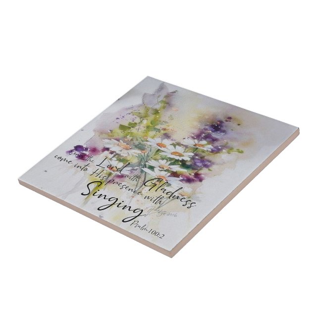 Azulejo Sirva al Señor con floral de alegría (Lado)