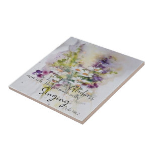 Azulejo Sirve al Señor con flores de alegría 