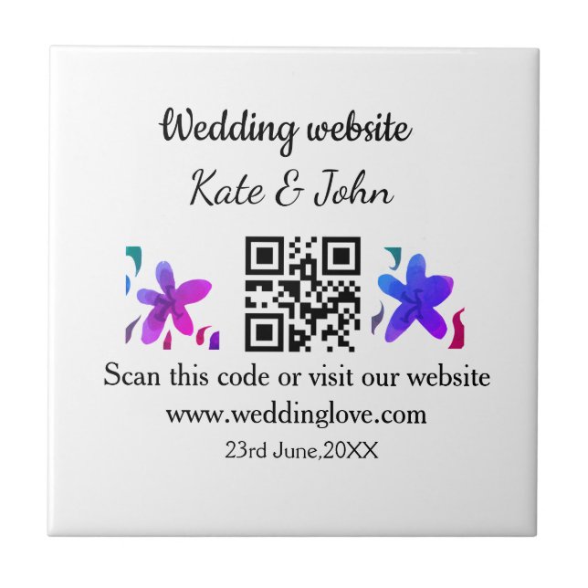 Azulejo Sitio web simple mínimo de boda Q código R añadir  (Frente)