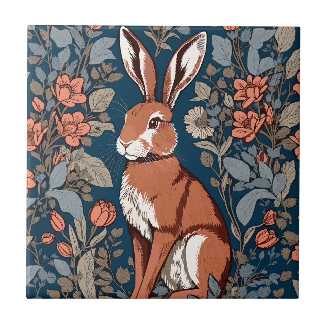 Azulejo Sitting Hare William Morris Inspiren Floral (Frente)