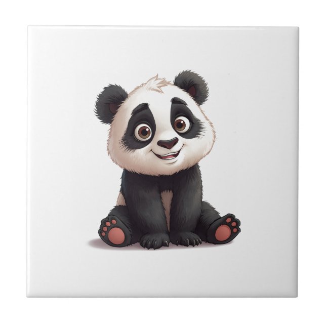 Azulejo Sitting Panda Bear Cartoon Illustration Artwork (Frente)